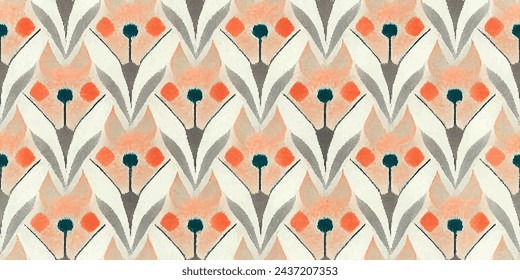 Motif ethnic handmade beautiful Ikat art.Ikat ethnic tribal, boho colors  seamless wallpaper. Ethnic Ikat abstract background art.Illustration for greeting cards, printing and other design project.