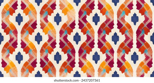 Motif ethnic handmade beautiful Ikat art.Ikat ethnic tribal, boho colors  seamless wallpaper. Ethnic Ikat abstract background art.Illustration for greeting cards, printing and other design project.