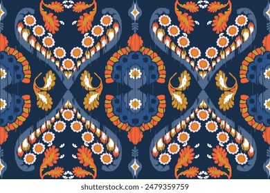 Motif ethnic handmade beautiful Ikat art. Ethnic abstract floral seamless pattern on background art. folk embroidery, Peruvian, Indian, Asia, Moroccan, Turkey, and Uzbek style. Aztec geometric art.