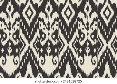 Motif ethnic handmade beautiful Ikat art. Ikat ethnic tribal, boho colors seamless wallpaper. Ethnic Ikat abstract background art. Illustration for greeting cards, printing and other design project.