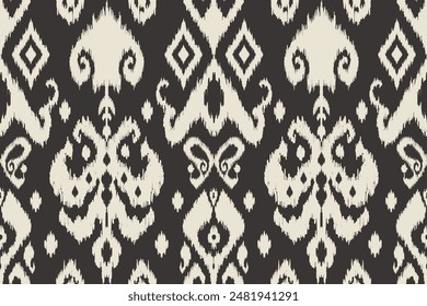 Motif ethnic handmade beautiful Ikat art. Ikat ethnic tribal, boho colors seamless wallpaper. Ethnic Ikat abstract background art. Illustration for greeting cards, printing and other design project.