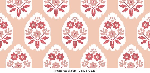 Motif ethnic handmade beautiful Ikat art. Ethnic floral pink background art. folk embroidery, Peruvian, Indian, Asia, Moroccan, Turkey, and Uzbek style. ikat geometric art ornament print.