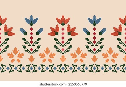 Motif ethnic handmade border beautiful art. Ethnic leaf floral background art. folk embroidery, Mexican, Peruvian, Indian, Asia, Moroccan, Turkey, and Uzbek style. Aztec geometric art ornament print.