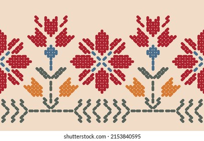 Motif ethnic handmade border beautiful art. Ethnic leaf floral background art. folk embroidery, Mexican, Peruvian, Indian, Asia, Moroccan, Turkey, and Uzbek style. Aztec geometric art ornament print.