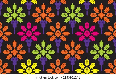 Motif Ethnic Handmade Border Beautiful Art. Ethnic Leaf Floral Background Art. Folk Embroidery, Mexican, Peruvian, Indian, Asia, Moroccan, Turkey, And Uzbek Style. Aztec Geometric Art Ornament Print.