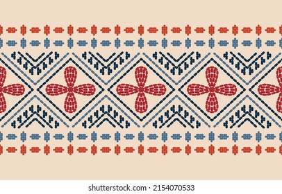 Motif ethnic handmade border beautiful art. Ethnic leaf floral background art. folk embroidery, Mexican, Peruvian, Indian, Asia, Moroccan, Turkey, and Uzbek style. Aztec geometric art ornament print.