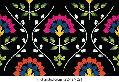 Motif ethnic handmade border beautiful art. Ethnic leaf floral background art. folk embroidery, Mexican, Peruvian, Indian, Asia, Moroccan, Turkey, and Uzbek style. Aztec geometric art ornament print.