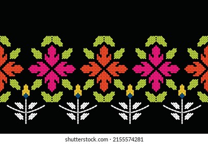 Motif ethnic handmade border beautiful art. Ethnic leaf floral background art. folk embroidery, Mexican, Peruvian, Indian, Asia, Moroccan, Turkey, and Uzbek style. Aztec geometric art ornament print.