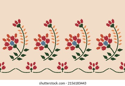 Motif ethnic handmade border beautiful art. Ethnic leaf floral background art. folk embroidery, Mexican, Peruvian, Indian, Asia, Moroccan, Turkey, and Uzbek style. Aztec geometric art ornament print.