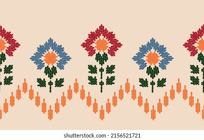 Motif ethnic handmade border beautiful art. Ethnic leaf floral background art. folk embroidery, Mexican, Peruvian, Indian, Asia, Moroccan, Turkey, and Uzbek style. Aztec geometric art ornament print.