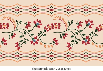 Motif ethnic handmade border beautiful art. Ethnic leaf floral background art. folk embroidery, Mexican, Peruvian, Indian, Asia, Moroccan, Turkey, and Uzbek style. Aztec geometric art ornament print.