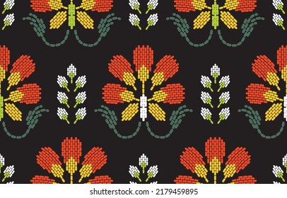 Motif ethnic handmade border beautiful art. Ethnic leaf floral background art. folk embroidery, Mexican, Peruvian, Indian, Asia, Moroccan, Turkey, and Uzbek style. Aztec geometric art ornament print.