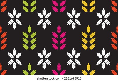 Motif ethnic handmade border beautiful art. Ethnic leaf floral background art. folk embroidery, Mexican, Peruvian, Indian, Asia, Moroccan, Turkey, and Uzbek style. Aztec geometric art ornament print.