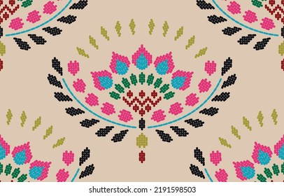 Motif ethnic handmade border beautiful embroidery art. Ethnic leaf floral pattern. folk embroidery, Mexican, Peruvian, Indian, Asia, Moroccan, Turkey, and Uzbek style.  beautiful flower decoration.