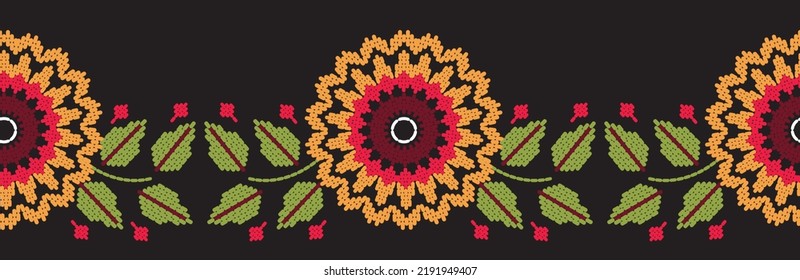 Motif ethnic handmade border beautiful embroidery art. Ethnic leaf floral pattern. folk embroidery, Mexican, Peruvian, Indian, Asia, Moroccan, Turkey, and Uzbek style.  beautiful flower decoration.