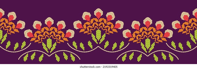 Motif ethnic handmade border beautiful embroidery art. Ethnic leaf floral pattern. folk embroidery, Mexican, Peruvian, Indian, Asia, Moroccan, Turkey, and Uzbek style.  beautiful flower decoration.