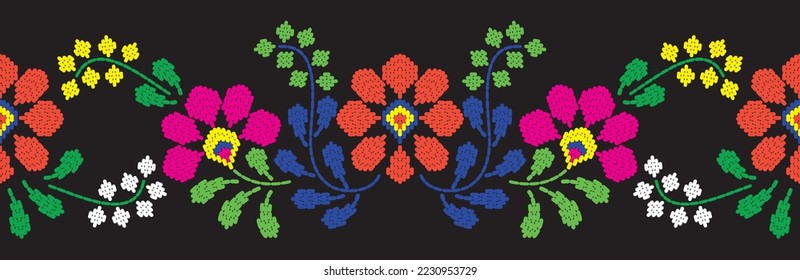 Motif ethnic handmade border beautiful art. Ethnic leaf floral background art. folk embroidery, Mexican, Peruvian, Indian, Asia, Moroccan, Turkey, and Uzbek style. Aztec geometric art ornament print.