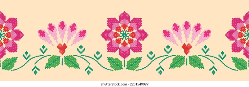 Motif ethnic handmade border beautiful art. Ethnic leaf floral background art. folk embroidery, Mexican, Peruvian, Indian, Asia, Moroccan, Turkey, and Uzbek style. Aztec geometric art ornament print.