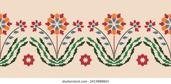 Motif ethnische handgefertigte Grenze schöne Kunst. Ethnische Blätter florale Hintergrundkunst. Volkstickereien mexikanisch, peruanisch, indisch, asiatisch, marokkanisch, türkisch usbekisch. Stickereimuster Design hem Rock.