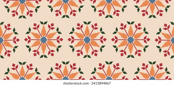 Motif ethnic handmade border beautiful art. Ethnic leaf floral background art. folk embroidery  Mexican, Peruvian, Indian, Asia, Moroccan, Turkey Uzbek style. Embroidery pattern design hem skirt.