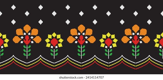 Motif arte bello de la frontera hecho a mano. Arte de fondo floral de hoja étnica. bordado folclórico mexicano, peruano, indio, asiático, marroquí, turco estilo uzbeko. Patrón de bordado diseña su falda.