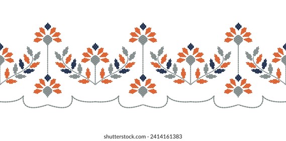 Motif ethnic handmade border beautiful art. Ethnic leaf floral background art. folk embroidery  Mexican, Peruvian, Indian, Asia, Moroccan, Turkey Uzbek style. Embroidery pattern design hem skirt.