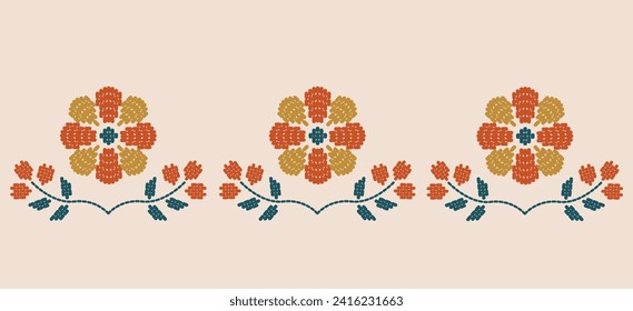 Motif ethnic handmade border beautiful art. Ethnic leaf floral background art. folk embroidery  Mexican, Peruvian, Indian, Asia, Moroccan, Turkey Uzbek style. Embroidery pattern design hem skirt.