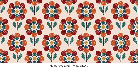 Motif ethnic handmade border beautiful art. Ethnic leaf floral background art. folk embroidery  Mexican, Peruvian, Indian, Asia, Moroccan, Turkey Uzbek style. Embroidery pattern design hem skirt.