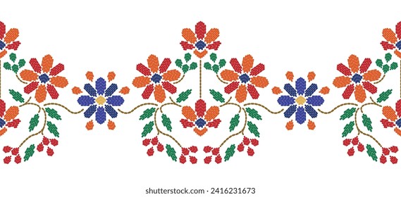 Motif ethnic handmade border beautiful art. Ethnic leaf floral background art. folk embroidery  Mexican, Peruvian, Indian, Asia, Moroccan, Turkey Uzbek style. Embroidery pattern design hem skirt.