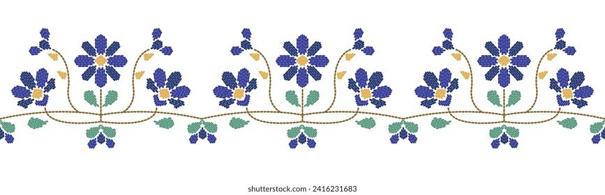 Motif ethnic handmade border beautiful art. Ethnic leaf floral background art. folk embroidery  Mexican, Peruvian, Indian, Asia, Moroccan, Turkey Uzbek style. Embroidery pattern design hem skirt.