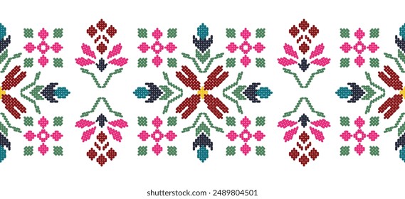 Motif ethnic handmade border beautiful art. Ethnic leaf floral background art. folk embroidery  Mexican, Peruvian, Indian, Asia, Moroccan, Turkey Uzbek style. Embroidery pattern design hem skirt.