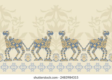 Motif ethnic handmade camel beautiful Ikat art. Ethnic Africa  fabric seamless pattern on background art. folk embroidery, Peruvian, Indian, Asia, Moroccan, Turkey, and Uzbek style. Aztec geometric.