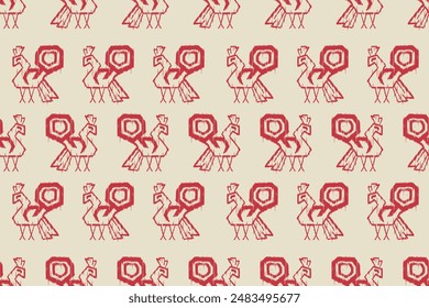 Motif ethnic handmade peacock beautiful Ikat art. Ethnic Africa  fabric seamless pattern on background art. folk embroidery, Peruvian, Indian, Asia, Moroccan, Turkey, and Uzbek style. Aztec geometric.