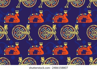 Motif ethnic handmade snail and flower beautiful Ikat art. Saree Sarong Ethnic Africa  fabric seamless pattern on background art folk embroidery, Peruvian, Indian, Asia,europe style. Aztec geometric