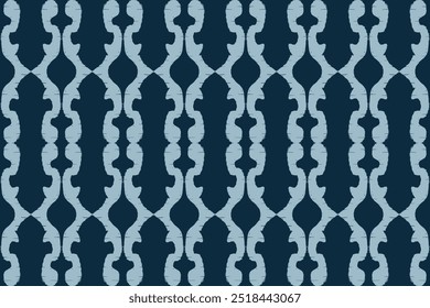 Motif ethnic ikat pattern seamless textile. Antique pattern, white flowers, navy blue background.	