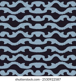 Motivo padrão étnico ikat sem costura têxtil. Padrão antigo, flores brancas, fundo azul-marinho.