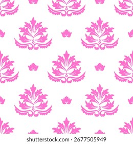 Motif ethnic ikat pattern seamless textile. Antique pattern, pink flowers, white background.
