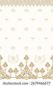 Motivo padrão étnico ikat sem costura têxtil. Padrão antigo, flores cor pérola, fundo branco.