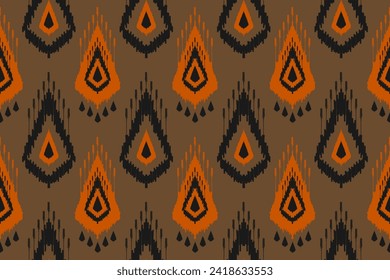 Motif ethnic pattern art. Ikat seamless pattern traditional. American, Mexican style. Brown background. Design for illustration, fabric, clothing, carpet, textile, batik, embroidery.