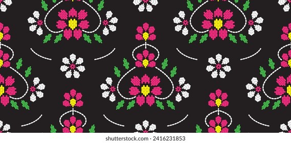 Motif ethnic pattern handmade border beautiful art. Ethnic leaf floral background art. folk embroidery  Mexican, Peruvian, Indian, Asia, Turkey Uzbek style. Embroidery pattern design hem skirt.