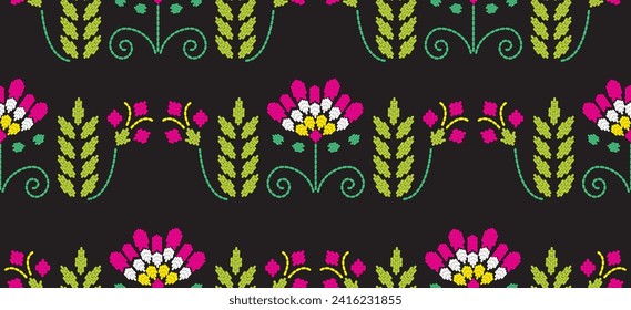 Motif ethnic pattern handmade border beautiful art. Ethnic leaf floral background art. folk embroidery  Mexican, Peruvian, Indian, Asia, Turkey Uzbek style. Embroidery pattern design hem skirt.