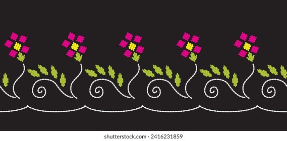 Motif ethnische Muster handgefertigt Grenze schöne Kunst. Ethnische Blätter florale Hintergrundkunst. Volkstickereien mexikanisch, peruanisch, indisch, asiatisch, Türkei usbekisch Stil. Stickereimuster Design hem Rock.