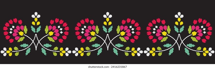 Motif ethnic pattern handmade border beautiful art. Ethnic leaf floral background art. folk embroidery  Mexican, Peruvian, Indian, Asia, Turkey Uzbek style. Embroidery pattern design hem skirt.