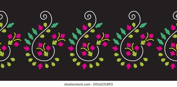 Motif ethnic pattern handmade border beautiful art. Ethnic leaf floral background art. folk embroidery  Mexican, Peruvian, Indian, Asia, Turkey Uzbek style. Embroidery pattern design hem skirt.