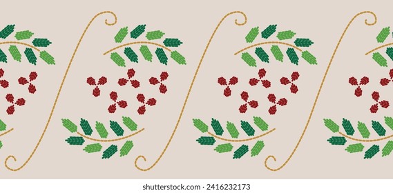 Motif ethnic pattern handmade border beautiful art. Ethnic leaf floral background art. folk embroidery  Mexican, Peruvian, Indian, Asia, Turkey Uzbek style. Embroidery pattern design hem skirt.