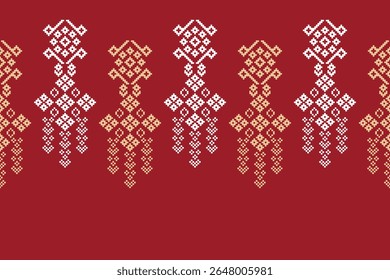 Motif ethnic pattern traditional ikat geometric fabric pattern cross stitch. Embroidery Ethnic oriental Pixel red background. Abstract,vector,illustration. Texture,christmas,decoration,wallpaper.