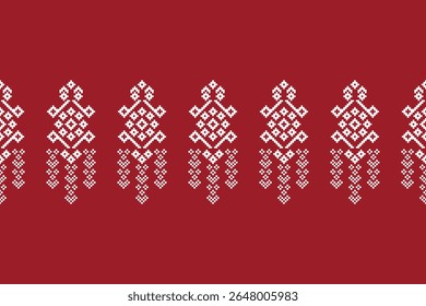Motif ethnic pattern traditional ikat geometric fabric pattern cross stitch. Embroidery Ethnic oriental Pixel red background. Abstract,vector,illustration. Texture,christmas,decoration,wallpaper.