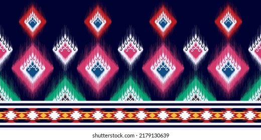 Motif ethnic textile seamless pattern design. Tribal boho native African American turkey traditional embroidery vector. Aztec fabric carpet mandala ornaments textile decorations wallpaper.