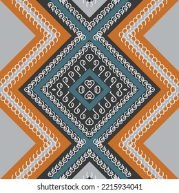 Motif Ethnic Tribal Ikkat Geometric Circular seamless kilim ikat pattern with grunge texture