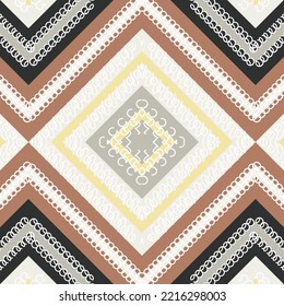 Motif Ethnic Tribal Ikkat Geometric Circular seamless kilim ikat pattern with grunge texture